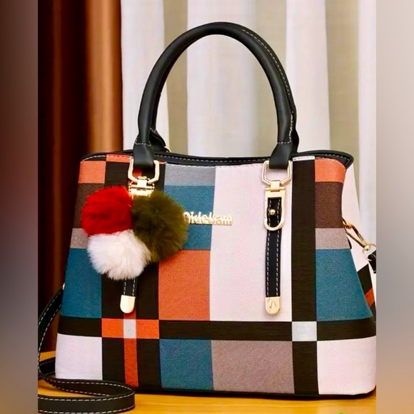 NWOT-Plaid Crossbody Bag -Classic Shoulder Bag with Color Stitching - Picture 1 of 11